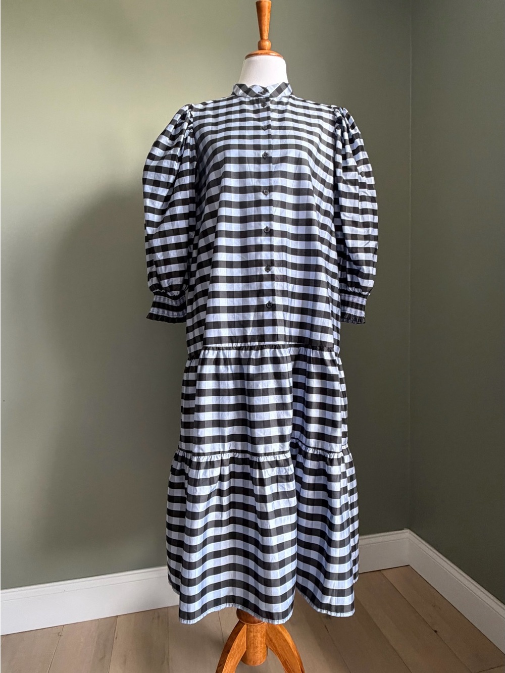 NWOT & Other Stories Plaid Midi Dress in Black & Light blue Size 8